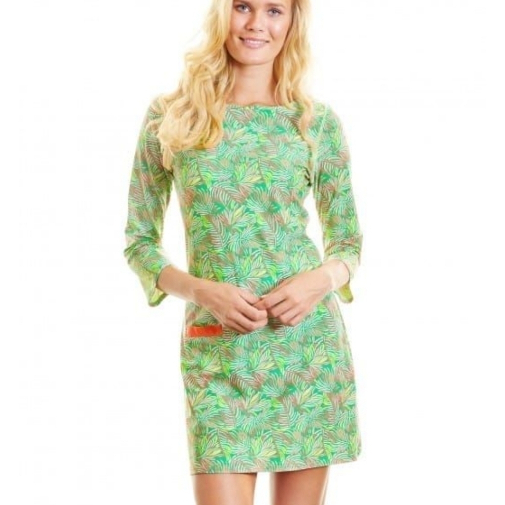 CABANA LIFE PALM PRINT SHIFT DRESS SPF 50 SMALL